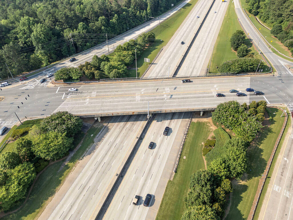 GA 400 offramp to Old Milton Parkway aerial view 2024