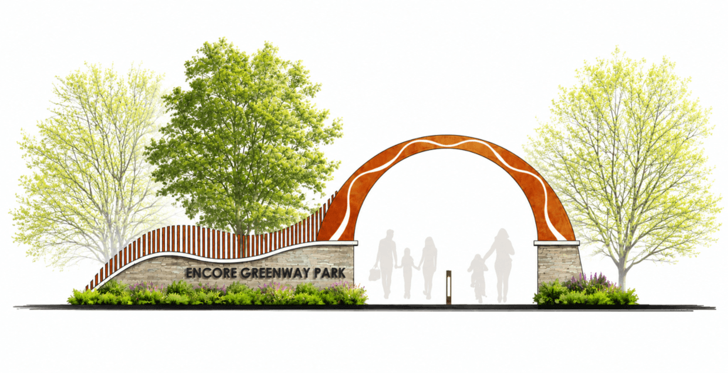 Encore Greenway Park gateway feature rendering 2026