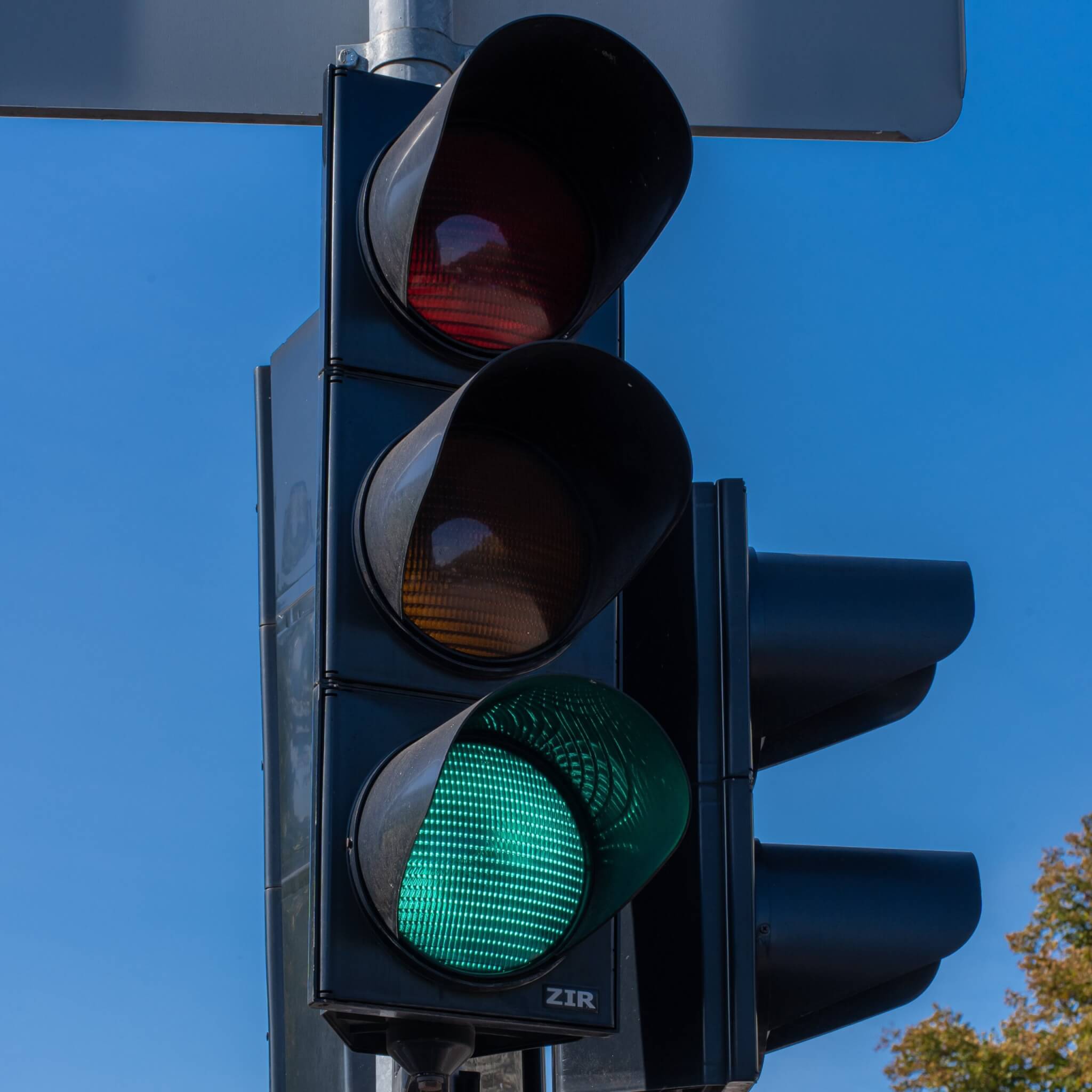 Traffic signal with green light lit up