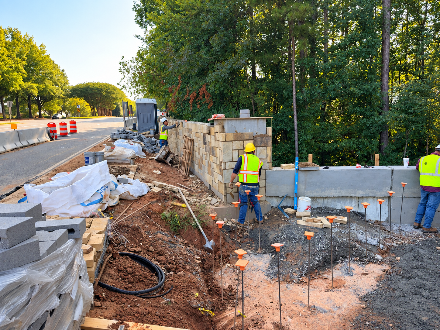Encore Park Retaining Wall with Stone Veneer